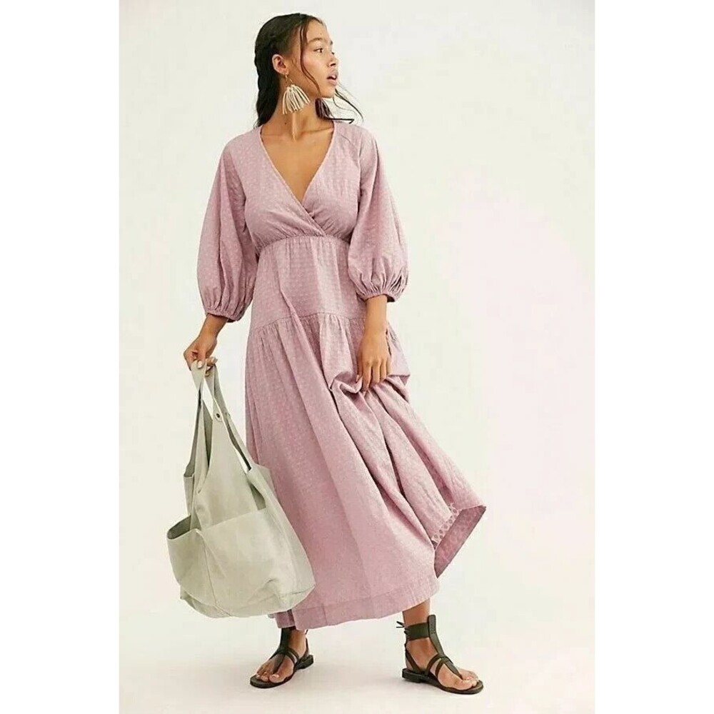 Free People Endless Summer Like Air Midi Dress Lavender Tiered Cotton S 224030